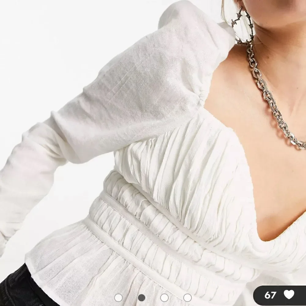 Free People Chloe puff sleeve blouse in white.Size M
